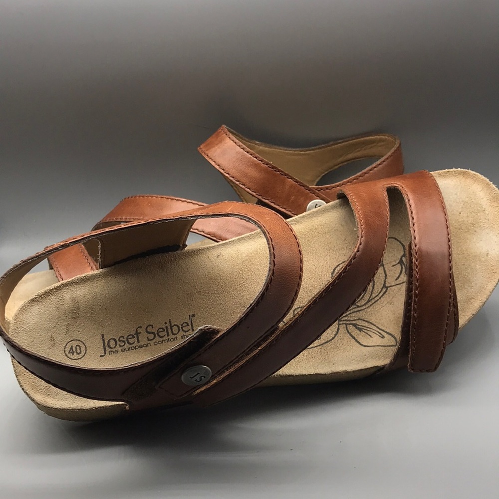 Josef Seibel Tonga Sandals.  Used 2x.  Has a few scuff marks.  3 Velcro closures